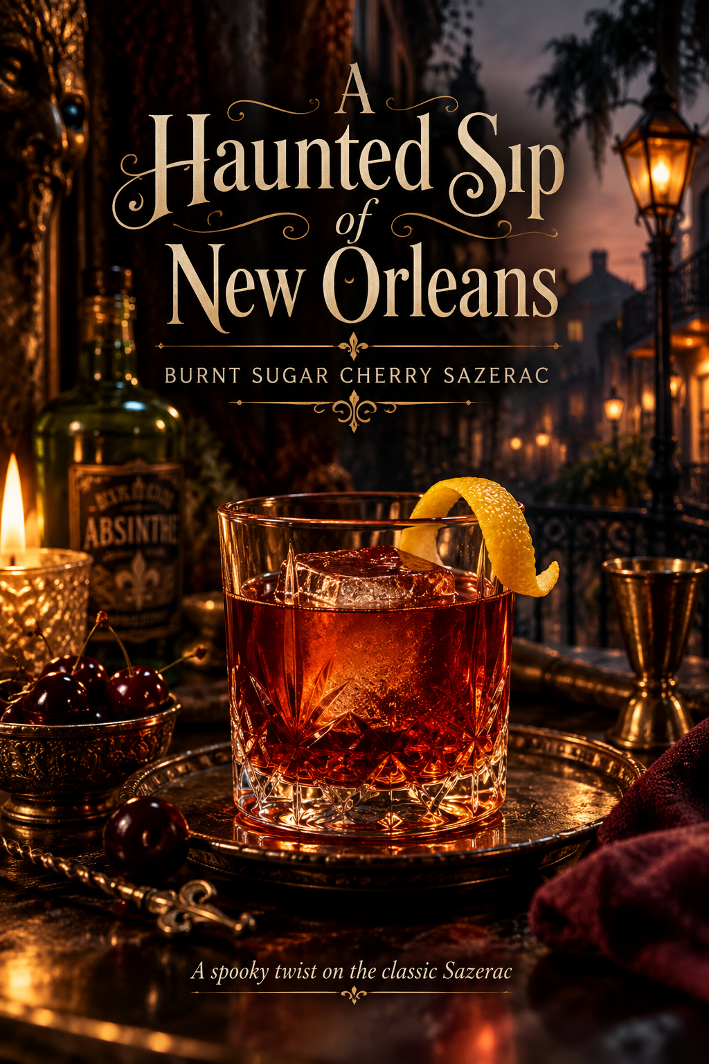 The Official Cocktail of Halloween: Burnt Sugar Cherry Sazerac | A haunted New Orleans Classic with a Twist